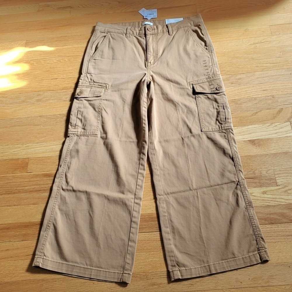 American Eagle Dreamy Drape Baggy Wide Leg Cargo Pants Khaki Tan 16 Regular